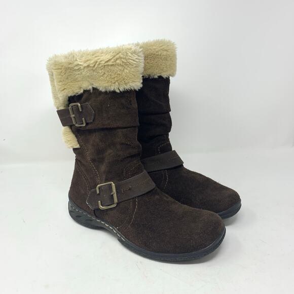 Earth Spirit Brigitte Mid Calf Winter Boot Brown Suede Faux Fur Trim Size 9 Warm - Picture 1 of 8